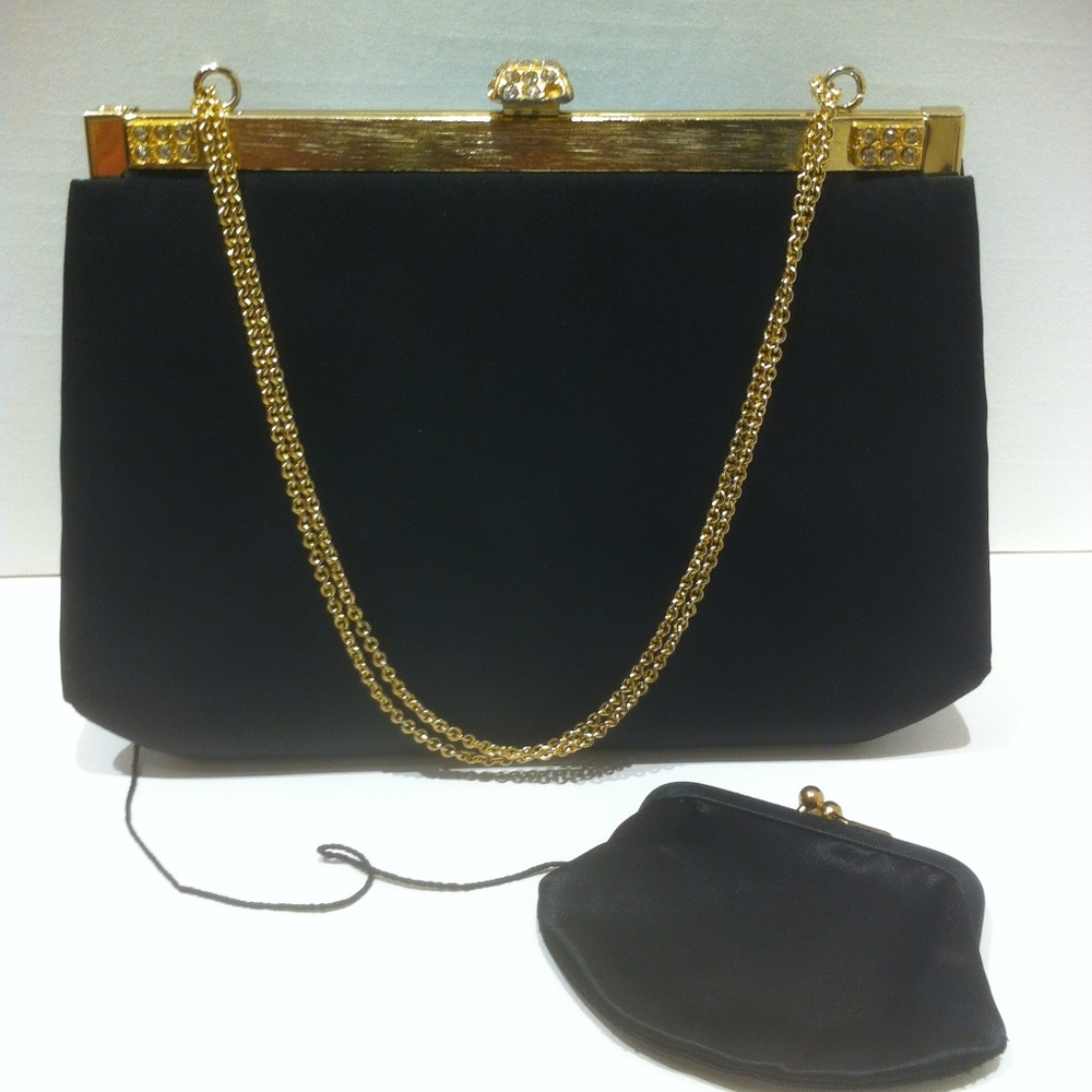 VINTAGE BLACK AFTER FIVE HANDBAG WITH CHANGE PURSE - Picture 6 of 6